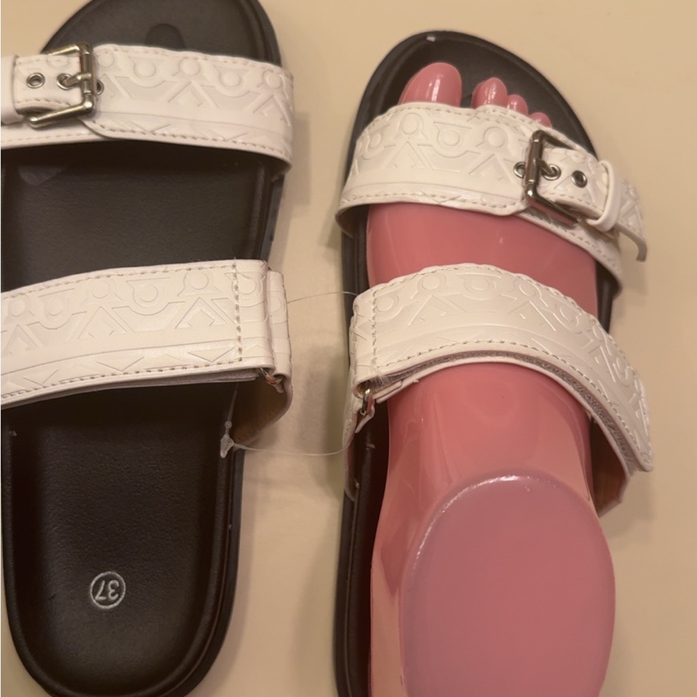 White Double-Strap Slide Sandals for Women
